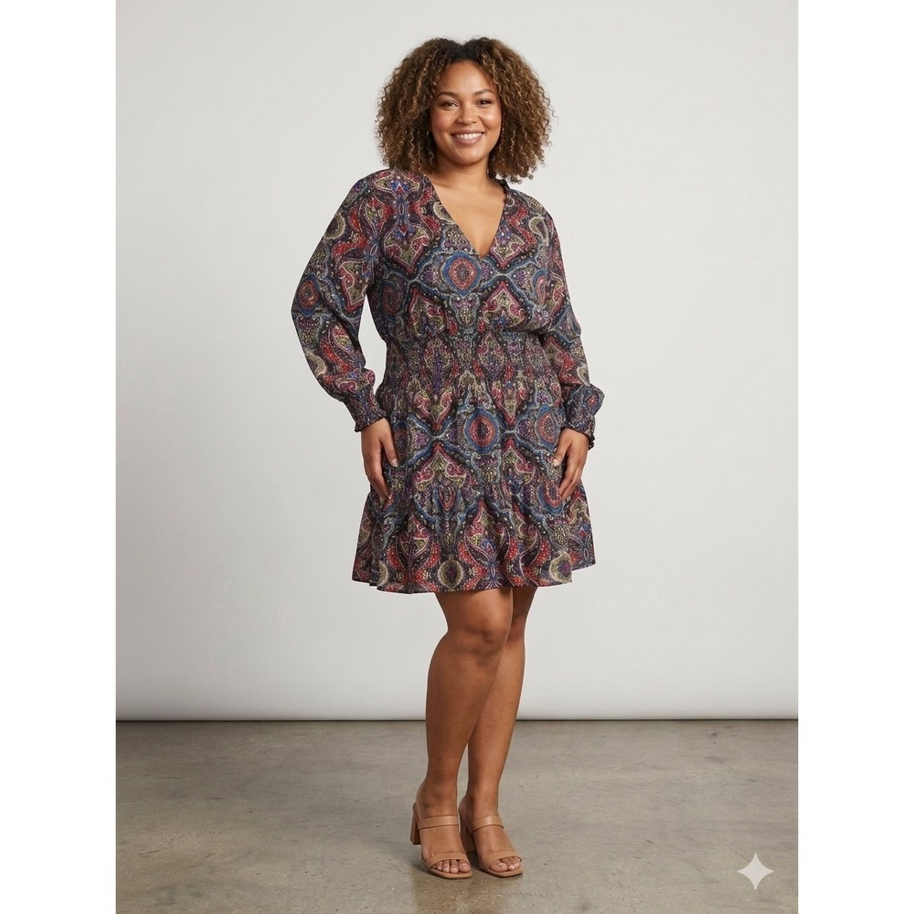 June & Vie Women's Smocked Georgette Tunic Top Dress Size 2X
